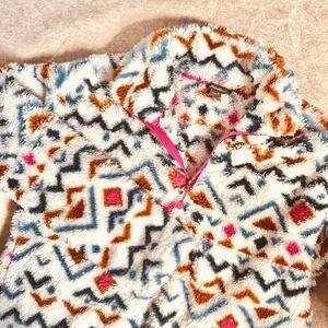 Eddie Bauer Aztec Print Teddy Bear Fleece Pullover Jacket Women’s S cozy soft